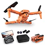 CXJ Mini Drone with Dual 1080P HD FPV Camera for Adult, Foldable Quadcopter for Beginner with Gesture Selfie, Voice Control Flight, Altitude Hold, Headless Mode, Trajectory Flight, One Key Start, 3D Flips, Gravity Sensor, 14+ Toys Gifts with 2 Batteries (Orange)
