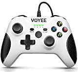 VOYEE Xbox One Controller, Wired Controller Compatible with Xbox One/X/S/PC Windows 11/10/8/7 with Headphone Jack/Double Shock - White