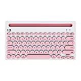 Bluetooth Multi-Device Portable Wireless Keyboard with Integrated Stand Phone Holder - Works with PC, Android and iOS Tablets and Smartphones, Pink