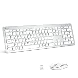iClever GK08 Wireless Keyboard and Mouse - Rechargeable Keyboard Ergonomic Quiet Full Size Design with Number Pad, 2.4G Stable Connection Slim White Keyboard and Mouse for Windows Mac OS Computer
