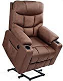 Esright Power Lift Chair Electric Recliner for Elderly Heated Vibration Massage Fabric Sofa Motorized Living Room Chair with Side Pocket and Cup Holders, USB Charge Port&Massage Remote Control, Brown