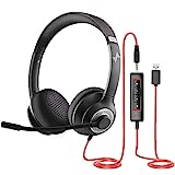 USB Headset with Mic for PC, Over-Ear Computer Laptop Headphones with Noise Cancelling Microphone in-line Control for Home Office Online Class Skype Zoom