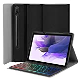 Backlit Keyboard Case for Samsung-Galaxy-Tab S8+ S7 FE S7+ 12.4' - JUQITECH Case with Rainbow Backlit Wireless Keyboard for Galaxy Tab S8+ SM-X800/X806 2022 S7 FE SM-T730/T733/T736/T738 2021 S7+ 2020