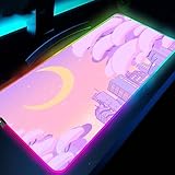Cynwan Gaming Mouse Pads XXL RGB Anime Moon Mouse Pad Pink Moon Landscape Large Computer Keyboard Laptop Gaming Accessories Kawaii Pink Desk Mat PC CS GO,11.8X31.5Inch