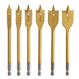 COMOWARE Spade Drill Bit Set- Paddle Flat Bits, Hole Cutter, Titanium Coating, Carbon Steel, Woodworking, 6-Pieces, 3/8'-1'