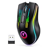 TECURS Wireless Gaming Mouse - Wireless Mouse Gaming for PC, RGB Gaming Mice, 5 Adjustable DPI, Mouse Gaming Wireless, Mouse Rechargeable, PC Mouse Gamer, Gaming Accessories, Black