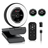 Angetube Streaming Webcam with Microphone: 1080P 60FPS USB Web Cam with Ring Light and Remote Control - HD Web Camera with 5X Digital Zoom Built in Privacy Cover,for PC|Computer|Laptop|Mac|Desktop