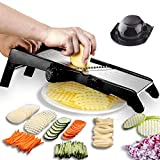 GProMe Mandoline Slicer – Adjustable Thickness Vegetable Mandolin, Fruit Potato Slicer, French Fries Cutter, Food Waffle,Julienne Grater– Sharp Stainless Steel Blades(black)