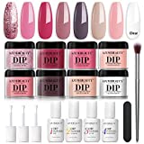 AZUREBEAUTY 17 Pcs Dip Powder Nail Kit Starter, Classic Pink Nude Neutral Clear Colors Acrylic Dipping Powder Liquid Set with Base/Top Coat for French Nails Art Manicure Beginner Party Gift DIY Home
