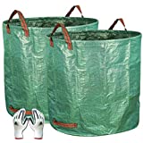 Gardzen 2-Pack 132 Gallons Gardening Bag with Double Bottom Layer - Extra Large Reuseable Heavy Duty Gardening Bags, Lawn Pool Garden Leaf Waste Bag, Comes with Gloves