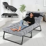 Portable Folding Camping Cot, Adjustable 4-Position Adults Reclining Folding Chaise with Pillow, Outdoor Portable Folding Lounge Chair Sleeping Cots Bed, Perfect for Camping, Pool, Beach, Patio