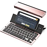 Geyes Folding Bluetooth Keyboard, Portable Travel Foldable Keyboard for iPhone Xs max/x/8/7 Plus/7/6s Plus/6/iPad 2018 9.7/Air 2 /Pro 9.7/iPad Mini 4, Samsung Android Tablet Smart Phone (Rose Gold)