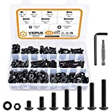 VIGRUE 305Pcs 1/4-20 Button Head Socket Cap Screw Bolts Nuts Washers Assortment Kit, Length 3/8' to 1-1/2', Class 12.9 Alloy Steel, Black Oxide, Full Machine UNC Thread