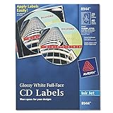 Avery Full-Face CD Labels for Inkjet Printers, Glossy White, 20 Disc Labels and 40 Spine Labels (8944)
