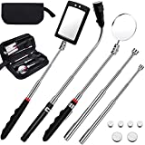 Magnetic Pick-up Tools,5PcsTelescoping Magnetic Pick-Up Tool Father's Day Gifts 15lb/1lb Pick Up Rod, Telescoping Flexible 3 Led Flashlight Round/Square 360° Swivel Adjustable Inspection Mirror
