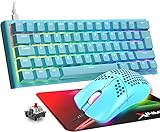 60% Mechanical Gaming Keyboard Red Switch Mini 62 Keys Wired Type C 14 Backlit Effects,Lightweight RGB 6400 DPI Honeycomb Optical Mouse Mouse pad for Windows & Mac PC Gamer(Blue)