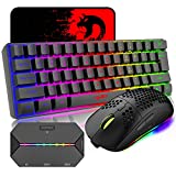 4 in 1 Wireless Gaming Keyboard Mouse and Converter with RGB Backlit Mini 61Key Ergonomic Honeycomb Shell 2.4Ghz USB Receiver Bluetooth Wired Adapter for PS4 PS3 Xbox Switch PC Mac Gamer Typist(Black)