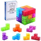 WorWoder Kids Magnetic Building Blocks Magic Magnetic 3D Puzzle Cubes, Set of 7 Multi Shapes Magnetic Blocks with 54 Guide Cards, Intelligence Developing and Stress Relief Fidget Toys for Kids Adults