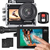 Exprotrek Action Camera 4K 60FPS with Touch Screen,EIS 170 ° Ultra Wide Angle, 40m Waterproof Underwater Remote Control Sports Camera with Helmet Accessories