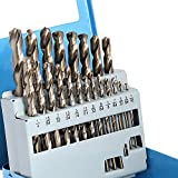 COMOWARE Cobalt Drill Bit Set- 21Pcs M35 High Speed Steel Twist Jobber Length for Hardened Metal, Stainless Steel, Cast Iron and Wood Plastic with Metal Indexed Storage Case, 1/16'-3/8'