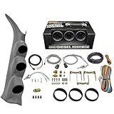 GlowShift Diesel Gauge Package Compatible with Chevrolet Silverado Duramax & GMC Sierra 2000-2006 - Tinted 7 Color 60 PSI Boost, 1500F EGT & Transmission Temp Gauges - Gray Triple Pillar Pod