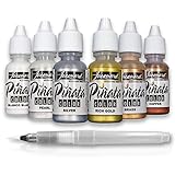 Jacquard Pinata Alcohol Ink - Metallic Alcohol Ink Colors Bundle - Made in USA - Silver - Copper - Pearl - Brass - Rich Gold - Blanco Blanco - Bundled with Moshify Blending Pen