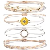 Sunflower String Bracelet Handmade Braided Rope Charms Boho Surfer Bracelet for Teen Girls Women(Wheat)