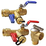 Hourleey 3/4 Inch IPS Isolator Tankless Water Heater Service Valve Kit, with Pressure Relief Valve, Clean Brass