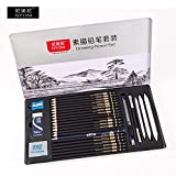 NYONI Sketching Pencils Set, Metal Box Packaging, Including Graphite Pencils、Charcoal Pencils、Blending Stumps and other tools for drawing (A set with 29pieces).