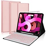 iPad Air 5th 4th Generation 10.9 Keyboard Case 2022,Boriyuan 7 Colors Backlit Detachable Keyboard Slim Folio Smart Cover for iPad Pro 11 4th/3rd/2nd/1st Gen with Build-in Pencil Holder – Rose Gold