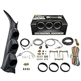 GlowShift Diesel Gauge Package Compatible with Chevrolet Chevy Silverado Duramax 2500 3500 2000-2006 - Tinted 7 Color 60 PSI Boost, 1500F EGT & Transmission Temp Gauges - Graphite Triple Pillar Pod