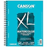 Canson XL Series Watercolor Textured Paper Pad for Paint, Pencil, Ink, Charcoal, Pastel, and Acrylic, Fold Over, 140 Pound, 9x12 Inch, , 30 Sheets