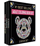 Adult Coloring Books Set - 3 Coloring Books for Grownups - 120 Unique Animals, Scenery & Mandalas Designs. Coloring Books for Adults Relaxation.
