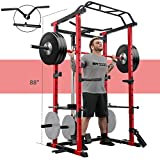 ER KANG Power Cage with LAT Pulldown System, 1200LB Capacity Weight Cage Squat Rack Home Gym with Dip Bars, Band Peg, and Other Attachments (2022 New Version)