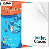 Printable Vinyl Sticker Paper for Inkjet Printer - Glossy White - 15 Self-Adhesive Sheets - Waterproof Decal Paper - Standard Letter Size 8.5'x11'
