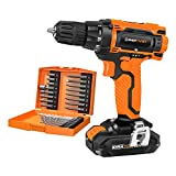 EnerTwist 20V Max Cordless Drill, 3/8 Inch Power Drill Set with Lithium Ion Battery and Charger, Variable Speed, 19 Positions and 28-Pieces Drill/Driver Accessories Kit, ET-CD-20