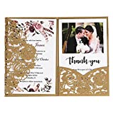 DORISHOME 4.7x7 Inch 50PCS Blank Brown Gold Wedding Invitations Kits Laser Cut Hollow Rose Pocket Wedding Invitations with Envelopes For Wedding Bridal Shower Engagement Invite