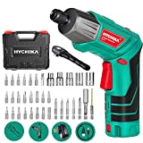 Cordless Screwdriver 6 N.m, HYCHIKA 4V 2.0Ah Electric Screwdriver Rechargeable Screw Gun & Bit Set, Front LED and Rear Flashlight, Ratchet Wrench, DC Charging with USB Cable, 36pcs Accessories