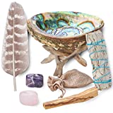 Home Cleansing & Smudging Kit with White Sage, Palo Santo, Abalone & Stand, Smudge Feather & Guide (Regular)