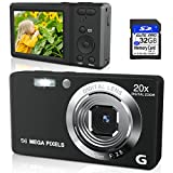 Digital Camera 4K 56MP Kids Digital Camera for Photography, Autofocus Small Digital Camera 20X Digital Zoom Portable Digital Camera for Boys and Girls with 32GB SD Card - Black