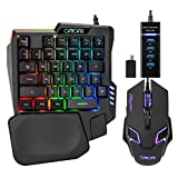 CHONCHOW One Handed Half Keyboard Mouse USB Spilitter Type-C Adapter Gaming Combo with RGB LED Backlit 7200DPI CPI Customize 4 Port Adapter Mini Size Small Wired Set for LOL/Wow/fortnite/Dota/PUBG