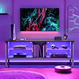 Bestier Entertainment Center, Gaming TV Stand for 70 TV inch with LED Light, TV Media Console with Modern Glass Shelves, Black Carbon Fiber