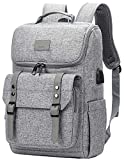 Vintage Backpack Travel Laptop Backpack with usb Charging Port for Women & Men School College Students Backpack Fits 15.6 Inch Laptop Grey