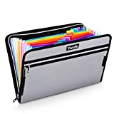 Fireproof Safe Waterproof Accordion File Bag Folder Expanding Filing Folder with 14 Multicolored Pockets, A4 Letter Size, Document Organizer Holder and Color Labels /2 Zipper (Silver 14.3' x 9.8')