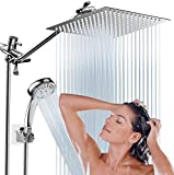 Shower Head, 10' High Pressure Rainfall Shower Head with 11' Adjustable Extension Arm and 9 Settings Handheld Showerhead Combo with Holder, Retractable 59' Hose, Flow Regulator, Chrome