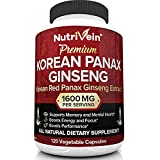 Nutrivein Pure Korean Red Panax Ginseng 1600mg - 120 Vegan Capsules - High Strength 5% Ginsenosides - Ginseng Root Extract Powder for Energy, Potency, Strength, Vigor and Focus for Men and Women