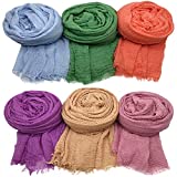 6 PCS Women Scarf Shawl Cotton Hemp for All Season Scarve Wrap Head Scarve, Mixed Color i