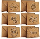 Thank You Cards of Ohuhu, 36 Pack Brown Kraft Paper 6 Design of Assorted Thank U Greeting Note Card with Envelopes and Stickers for Wedding, Business, Birthday, Baby Shower, Blank Inside, 4 x 6 Inch