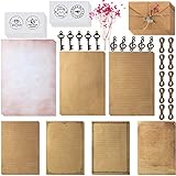 79 Vintage Stationary Paper and Envelopes Set Includes 30 Sheets Antique Letter Papers with 3 Sizes, 12 Kraft Envelopes, 12 Retro Keys, 12 Hemp Rope and 12 Stickers for Christmas Handmade Letter