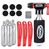 CO2 Inflator Kit with 5 X 16g CO2 Threaded Cartridges- Presta & Schrader Valve Compatible -Portable CO2 Bike Tire Pump Come with Glueles Repair Kit for Road & Mountain Bike (Style:A)